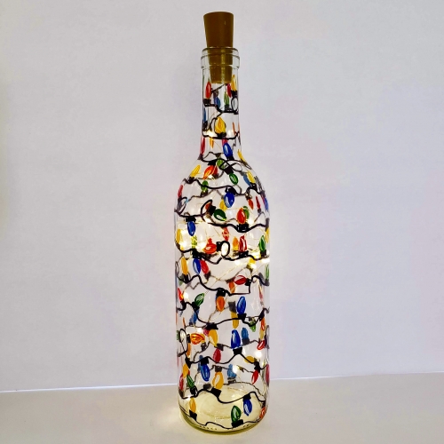A Vintage Christmas Lights  Wine Bottle  Fairy Lights paint nite project by Yaymaker
