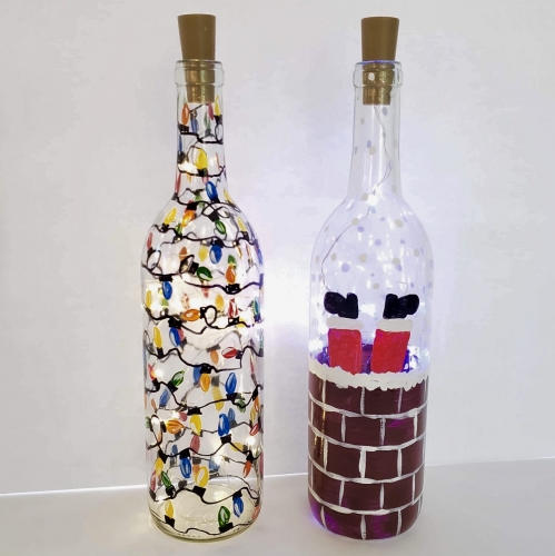 A Choose Your Christmas Design  Wine Bottle  Fairy Lights paint nite project by Yaymaker