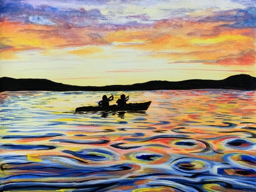 A Sunset Kayak Silhouette paint nite project by Yaymaker