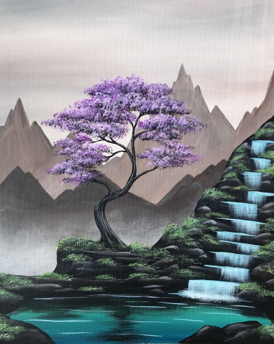 A Misty Mountain Falls paint nite project by Yaymaker