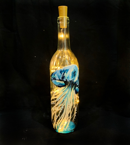 A Jellyfish Wine Bottle paint nite project by Yaymaker