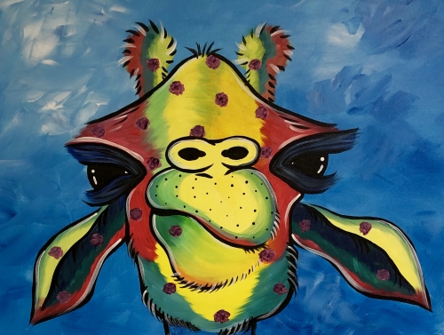 A Rainbow Giraffe Dottie paint nite project by Yaymaker
