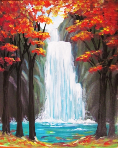 A Waterfalls in Autumn paint nite project by Yaymaker
