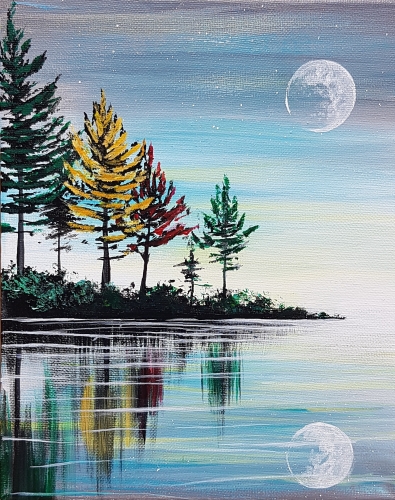 A Fall Moon Reflection paint nite project by Yaymaker