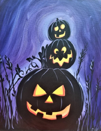 A Three Pumpkin Kings paint nite project by Yaymaker