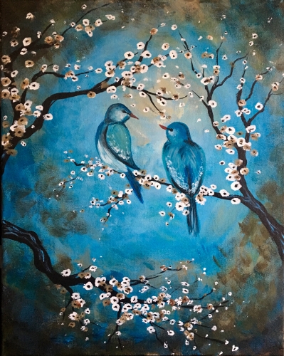 A Vintage Blue Birds paint nite project by Yaymaker