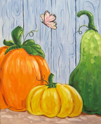 A Barnyard Pumpkins And A Butterfly paint nite project by Yaymaker