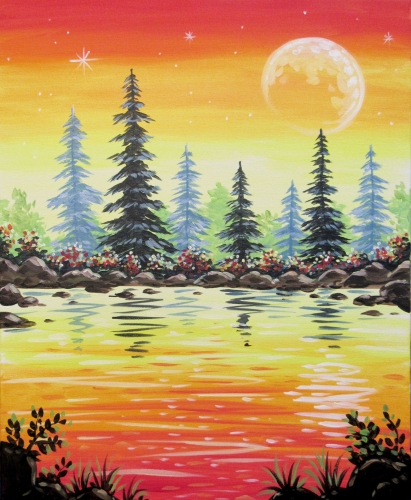 A Sunset Lake Oasis paint nite project by Yaymaker