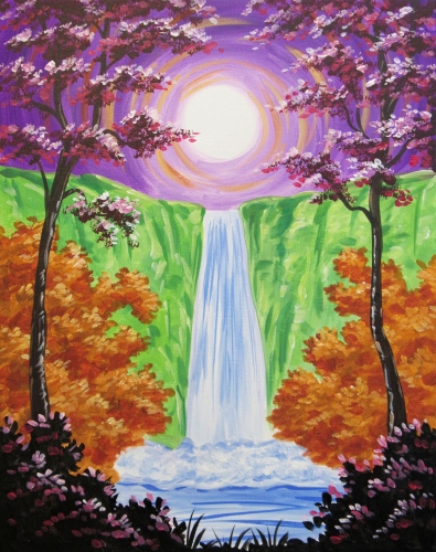 A Secret Moonlit Waterfall paint nite project by Yaymaker