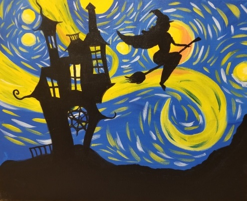 A Starry Witchy Ride paint nite project by Yaymaker
