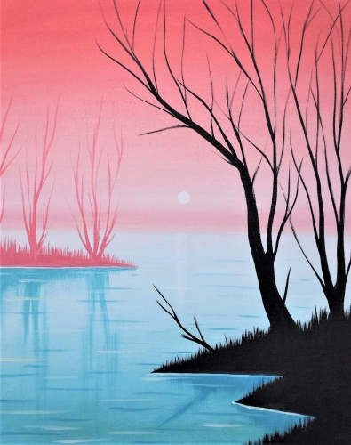 A Misty Peach Lake paint nite project by Yaymaker