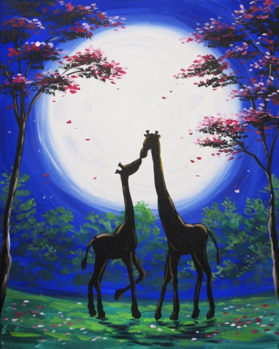 A Moonlit Giraffe Kiss paint nite project by Yaymaker