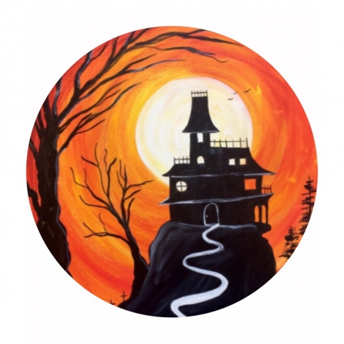 A Spooky Haunted House  Circle Canvas paint nite project by Yaymaker