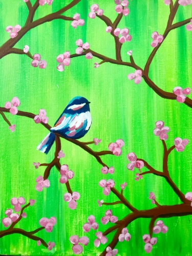 A Cherry Blossom Chikadee paint nite project by Yaymaker
