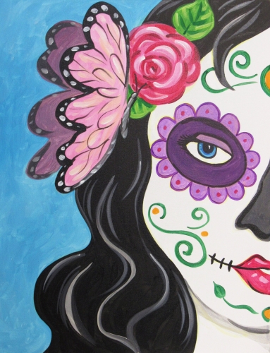 A Calavera Con Mariposa paint nite project by Yaymaker