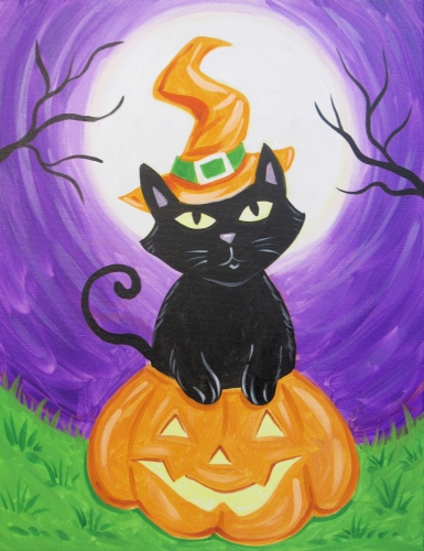 A Kitty Witch In A Pumpkin paint nite project by Yaymaker