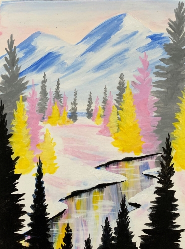A Pastel Winter Forest paint nite project by Yaymaker