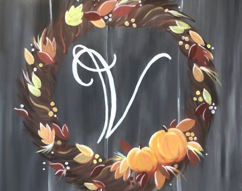 A Fall Monogram Wreath paint nite project by Yaymaker