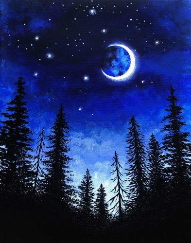 A Moon Through The Pines paint nite project by Yaymaker