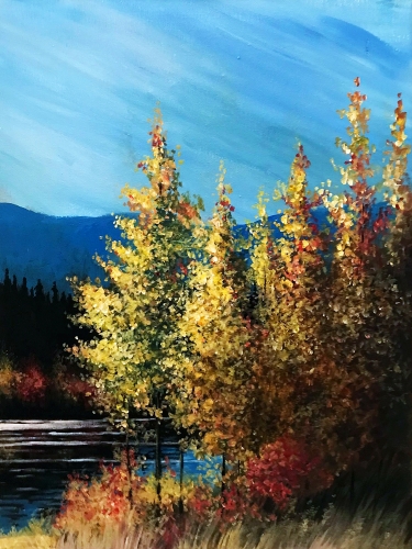 A Autumn Trees Lakeside paint nite project by Yaymaker