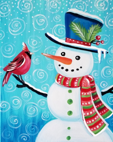 A Snowman and Cardinal paint nite project by Yaymaker