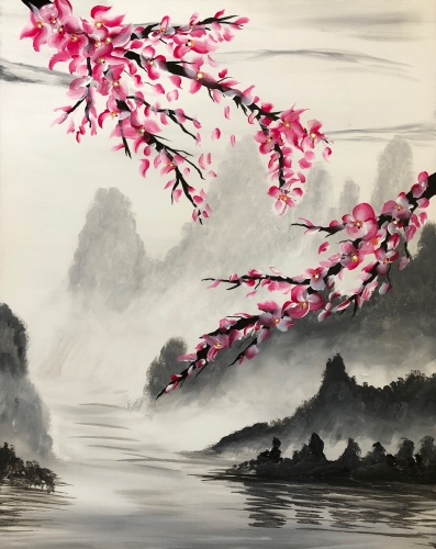 A Pink Cherry Blossoms paint nite project by Yaymaker