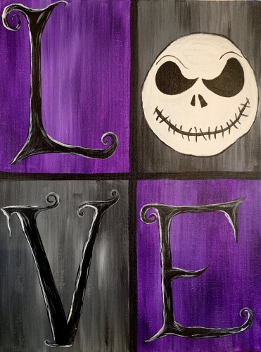 A Skeletons Love Halloween paint nite project by Yaymaker