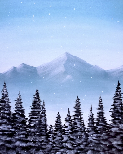 A Snowy Mountain Pines paint nite project by Yaymaker