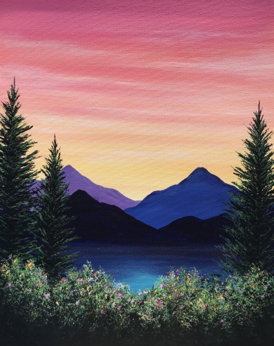 A Sunset Mountain Hike paint nite project by Yaymaker