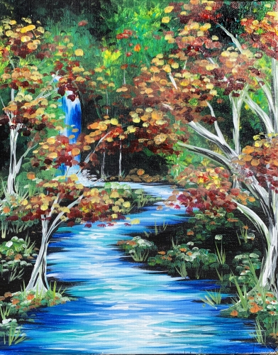 A Mystical Autumn Waterfall paint nite project by Yaymaker