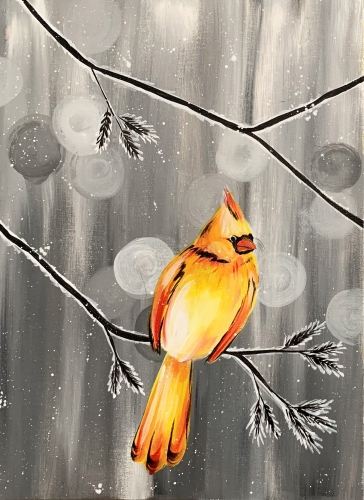 A Golden Cardinals Winter Paradise paint nite project by Yaymaker