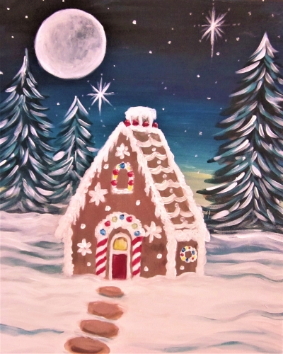 A Snowy Holiday Cottage paint nite project by Yaymaker