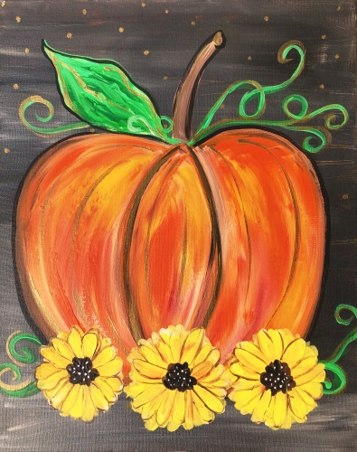 A Fall Pumpkin  Sunflowers paint nite project by Yaymaker