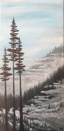 A Misty West Coast Mountain paint nite project by Yaymaker