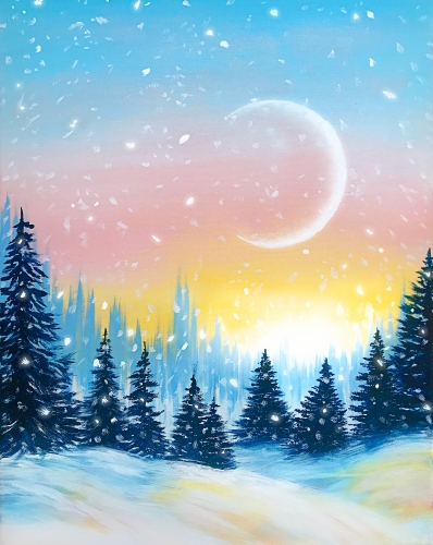 A Snowy Sparkle Sunset paint nite project by Yaymaker