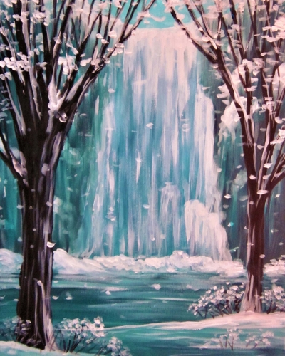 A Snowy Frozen Falls paint nite project by Yaymaker