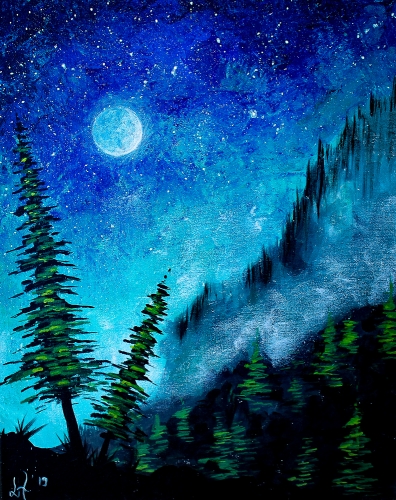 A Moonlit Pine Tree paint nite project by Yaymaker