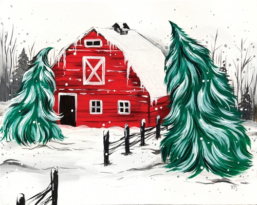 A Red Winter Barn paint nite project by Yaymaker