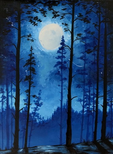 A Blue Moonlit Forest paint nite project by Yaymaker