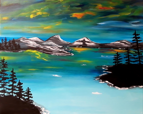 A Aurora Glacier Scape paint nite project by Yaymaker