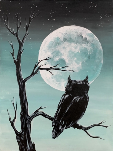 A Full Moon Owl Silhouette paint nite project by Yaymaker