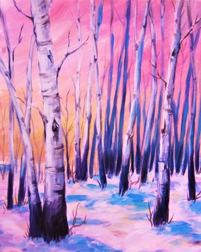 A Snowfall Over Birches paint nite project by Yaymaker