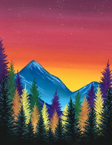 A Autumn Sunset Pine paint nite project by Yaymaker