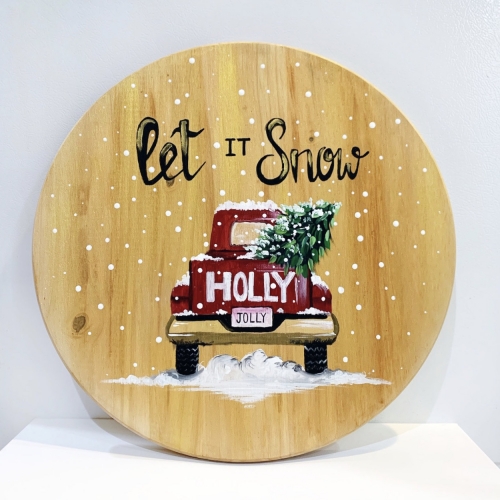 A Let It Snow Round Pine Circle paint nite project by Yaymaker