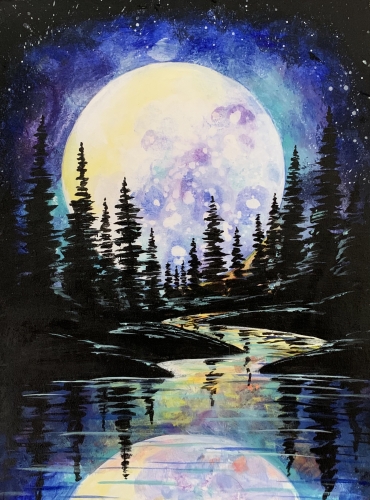 A Full Moon Forest Reflections paint nite project by Yaymaker