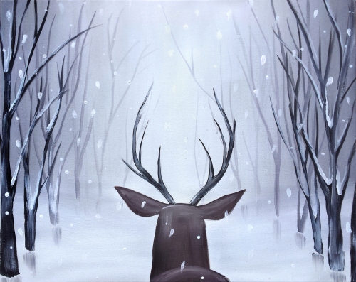 A Deer In Winter Woods paint nite project by Yaymaker