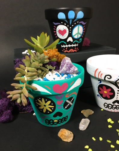 A Paint  Plant  Sugar Skull Terra Cotta Pot with Crystal III plant nite project by Yaymaker