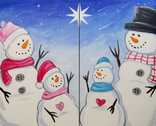 A Family Snowman Wishing  Partner Painting paint nite project by Yaymaker