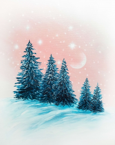 A Snow Sparkle Spruces paint nite project by Yaymaker