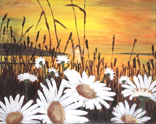 A Crazy Daisy Sunset paint nite project by Yaymaker